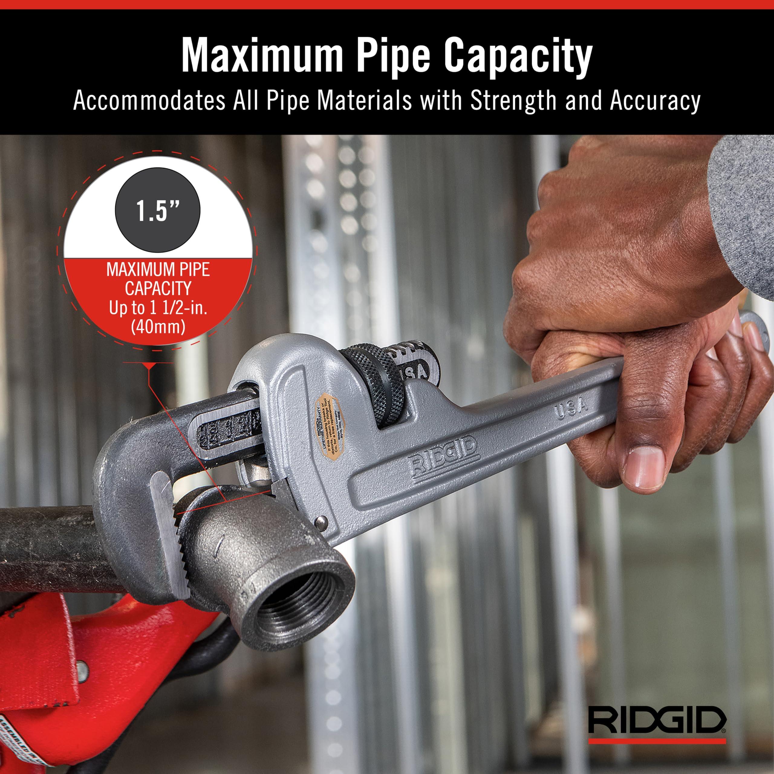 RIDGID RIDGID 31090 Aluminum Straight Pipe Wrench, 10\" Sturdy Plumbing Wrench with Self Cleaning Threads and Hook Jaws