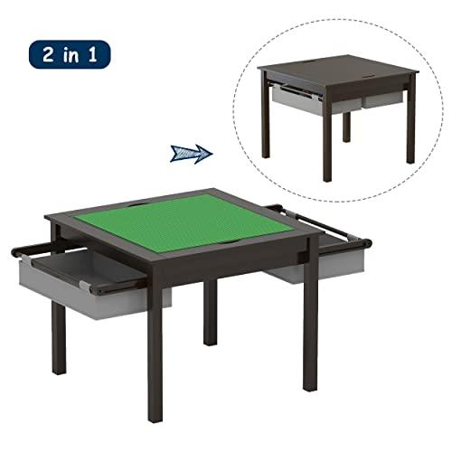 UTEX UTEX 2 in 1 Kids Construction Play Table with Storage Drawers and Built in Plate (Espresso with Grey Drwaer)