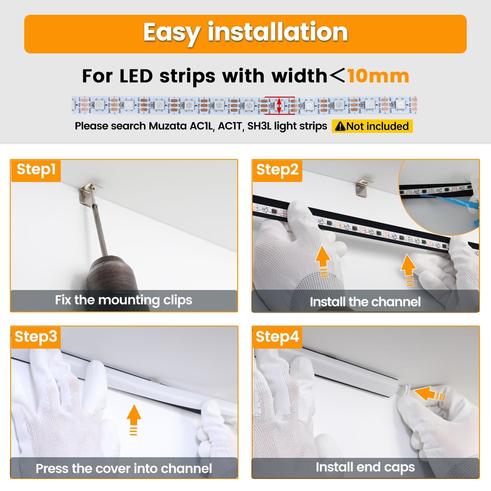 Muzata Muzata 10Pack 6.6FT/2M V Shape LED Channel Black Aluminum LED Strip Diffuser Channel with Milky White Cover Corner Lighting Easy Installation V1SW BW 2M