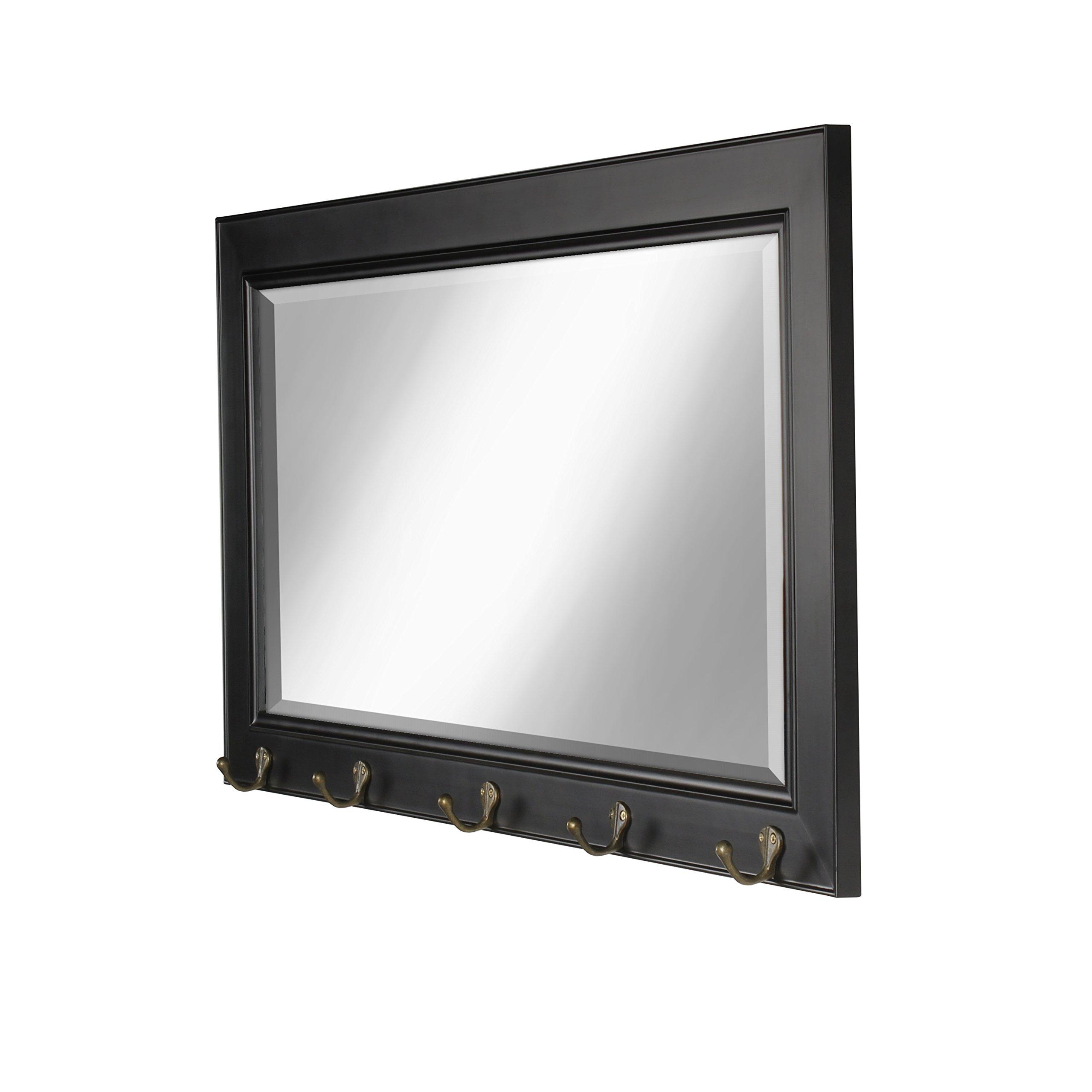 DesignOvation DesignOvation Kate and Laurel Pub Mirrors with 5 Metal Hooks, Black