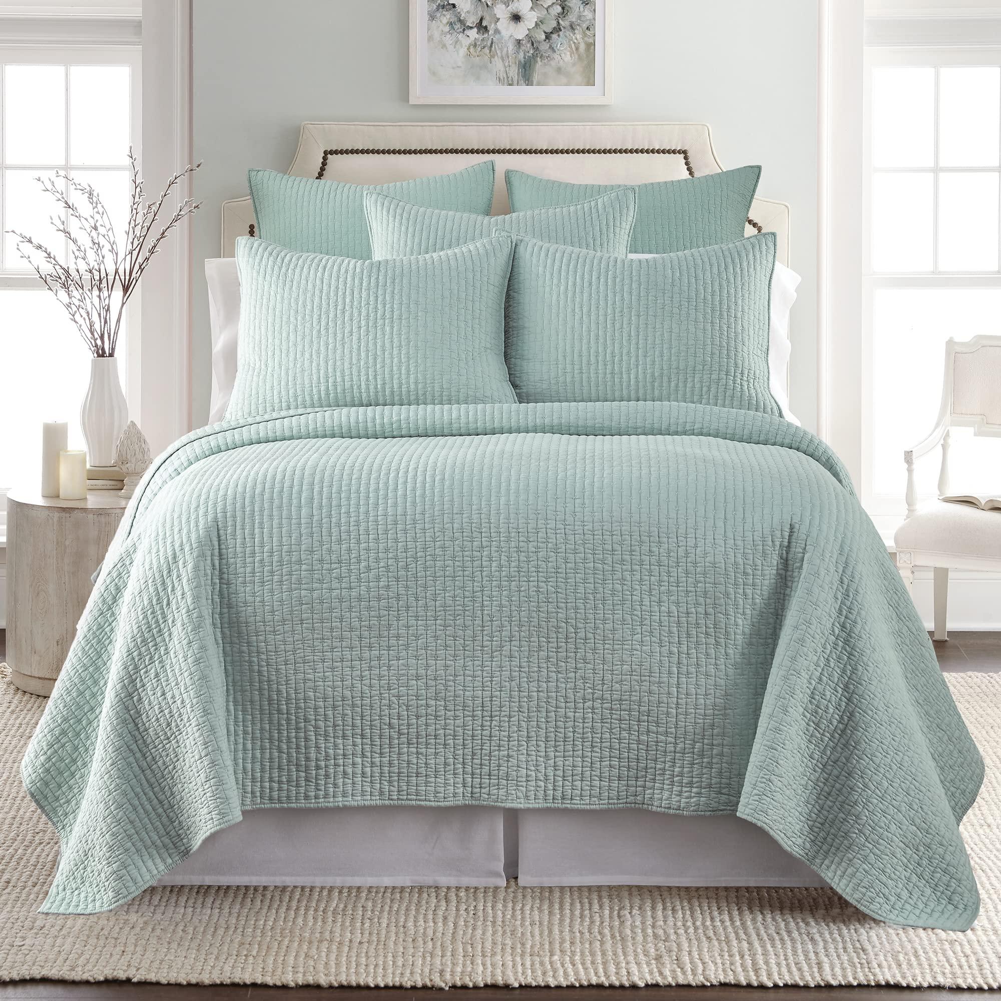 Levtex Home Levtex Home - Cross Stitch Blue Haze Quilt Set - 100% Cotton - King/Cal King Quilt (106x92in.) + 2 King Shams (36x20in.) - Reversible - Cotton Fabric