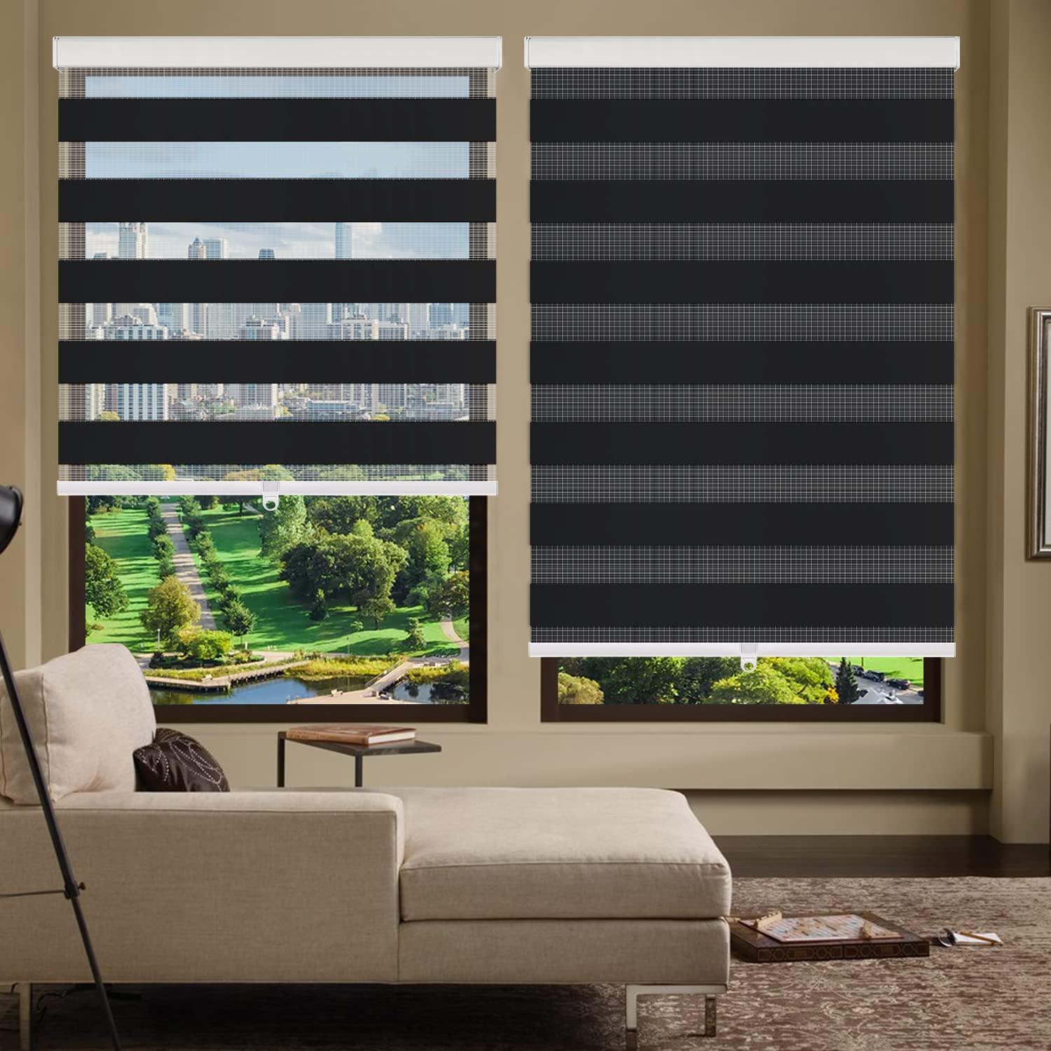 JOIMAR Zebra Roller Shades, Zebra Blinds for Windows,Custom Size Cordless Blackout Zebra Blinds,Dual Layer,Privacy Light Control for Day and Night,Window Blinds for Room,Office,Black,26" W x 60" H