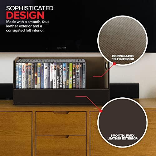 Stock Your Home Stock Your Home DVD Storage Box, Movie Shelf Organizer for Blu-Ray, Video Game Cases, CDs, VHS Tape Display Stand, Disc Holder Can Store Up to 28 DVDs, Faux Leather (Brown)
