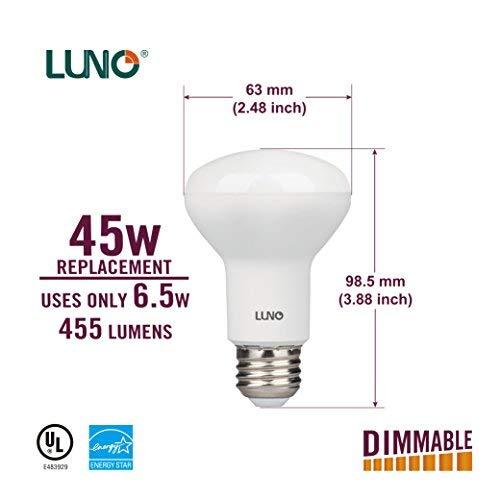LUNO LUNO R20 Dimmable LED Bulb, 6.5W (45W Equivalent), 455 Lumens, 2700K (Soft White), Medium Base (E26), UL Listed (4-Pack)