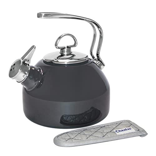 Chantal Chantal Classic Teakettle, 1.8 QT, Enamel On Steel, 2-Tone Harmonica Whistle, Rapid Boil and Even Heating (Onyx)