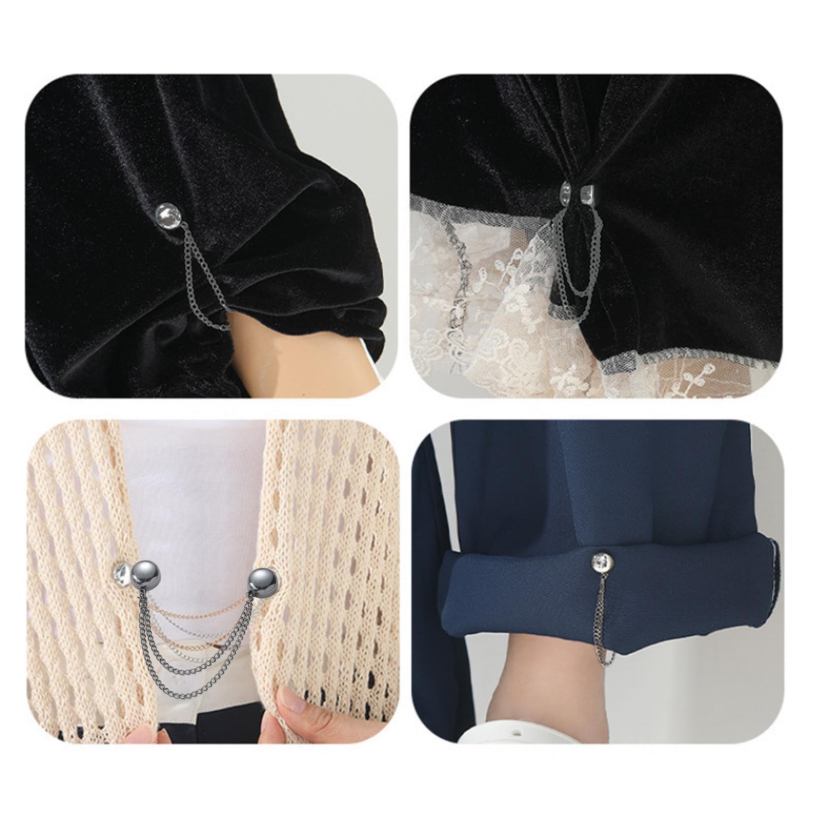 glylo Multi-Function Magnetic Clothing Clips, 4 Pack Hijab Magnets with Chain, Clothing Cinch Clips, T-Shirt Clips, Magnetic Shirt Accessories, for Cardigans, Skirts and Dresses