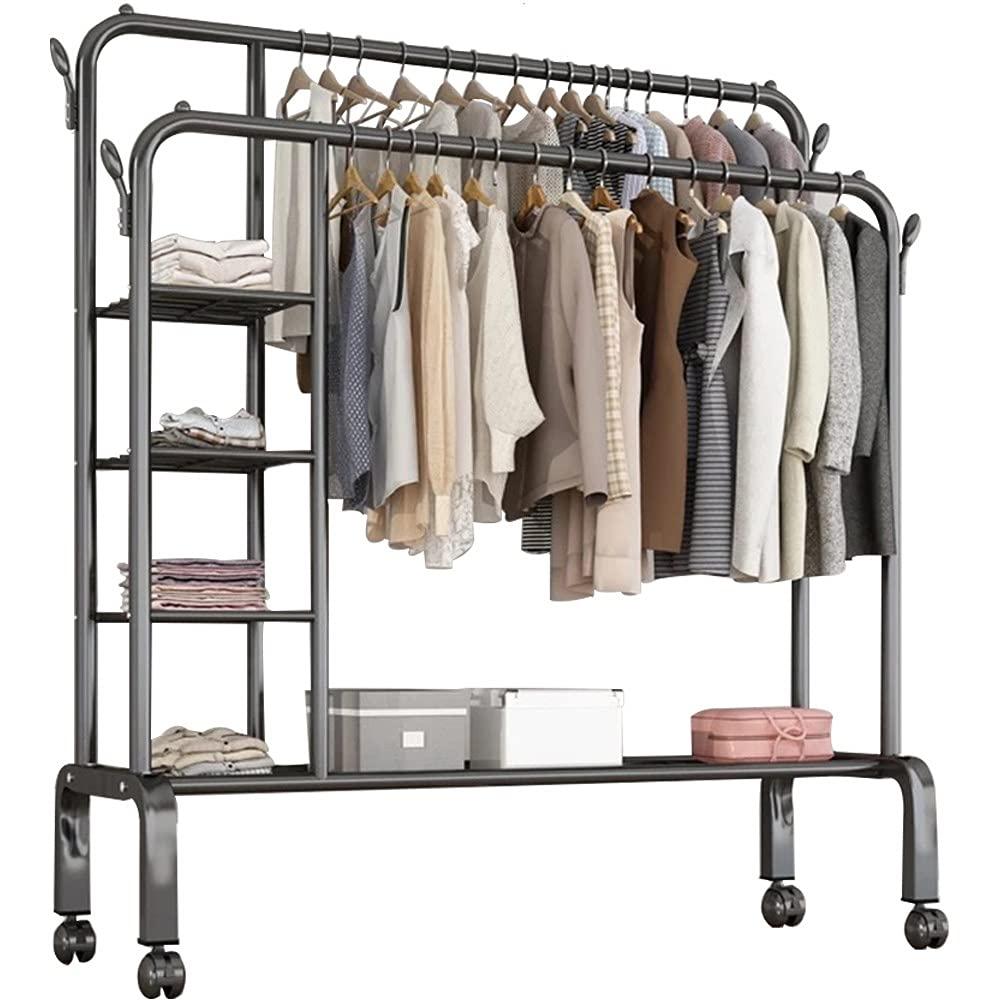 HomeLoft Basics Metal Heavy Duty Garment Rack with 5 Storage Shelf, Multifunction Clothes Rail on Wheels, Easy to Assemble (135x50x154cm)