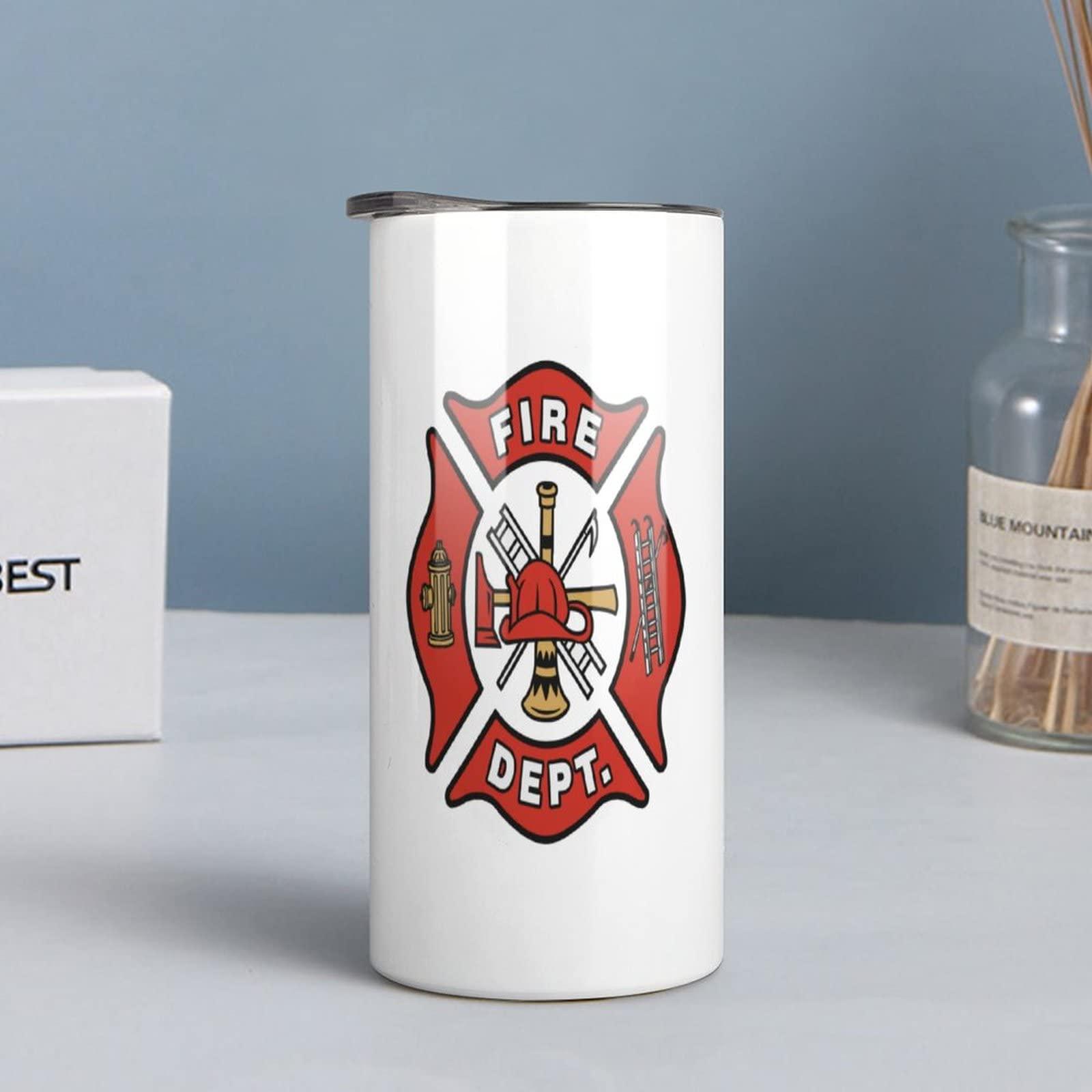 Bagea-Ka Bagea-Ka Firefighter Fire DEPT. Logo Rescue Pattern Tumbler Cup with Lid Stainless Steel Straight Skinny Insulated Travel Coffee Mug for Men Women 10 Oz
