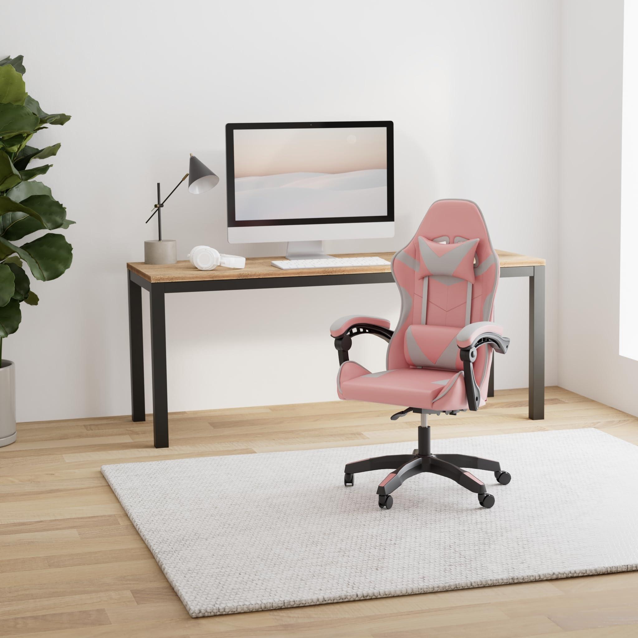 Simple Deluxe Pink Gaming Chair, Big and Tall Gamer Chair, Racing Style Adjustable Swivel Office Chair, Ergonomic Video Game Chairs with Headrest and Lumbar Support