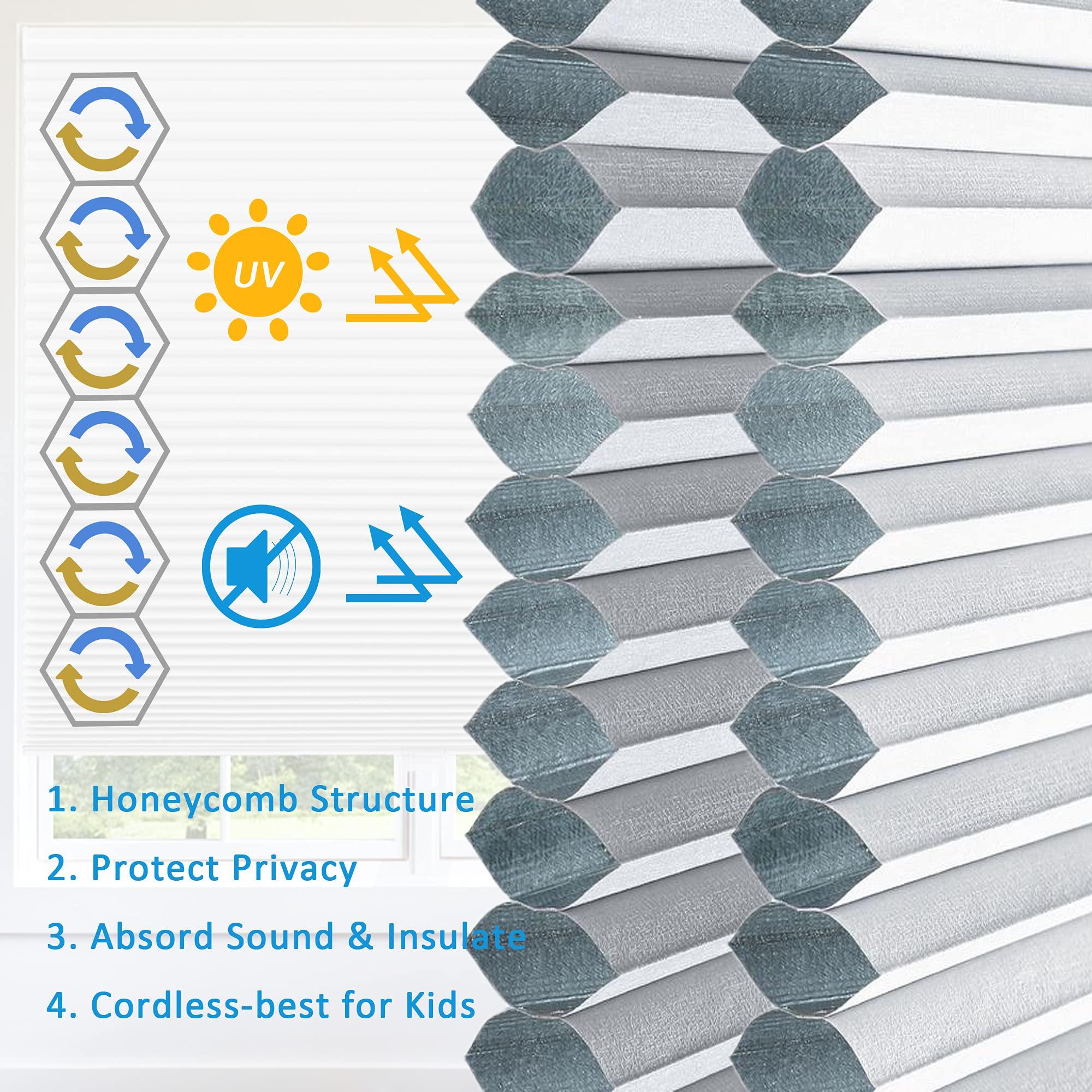 TINFONBLY Cellular Shades for Windows and Doors- No Cord Total Blackout Honeycomb Blinds, Cordless Customize Large Size, Harmful UV Rays and Heat Insulation for Office Home, White-Blackout, Size 69 "W x 56" H