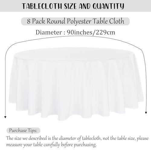 Fivenl 8 Pack Round Tablecloth 90 Inch Round Table Covers Bulk Washable Polyester Fabric Round Table Clothes for Wedding Party Reception Banquet Buffet Restaurant (White, 90 Inch)