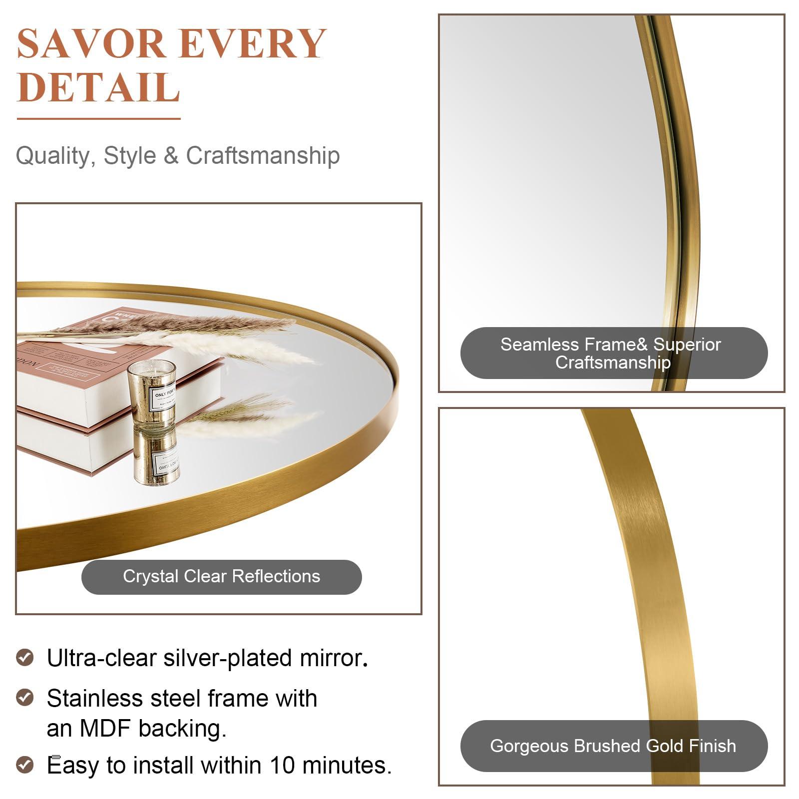 ANDY STAR ANDY STAR Gold Oval Mirror, Oval Pivot Bathroom Mirror, Brushed Gold Oval Pivot Mirror Bathroom Stainless Steel Metal Frame Tilting Vanity Wall Mirror Hangs Vertical