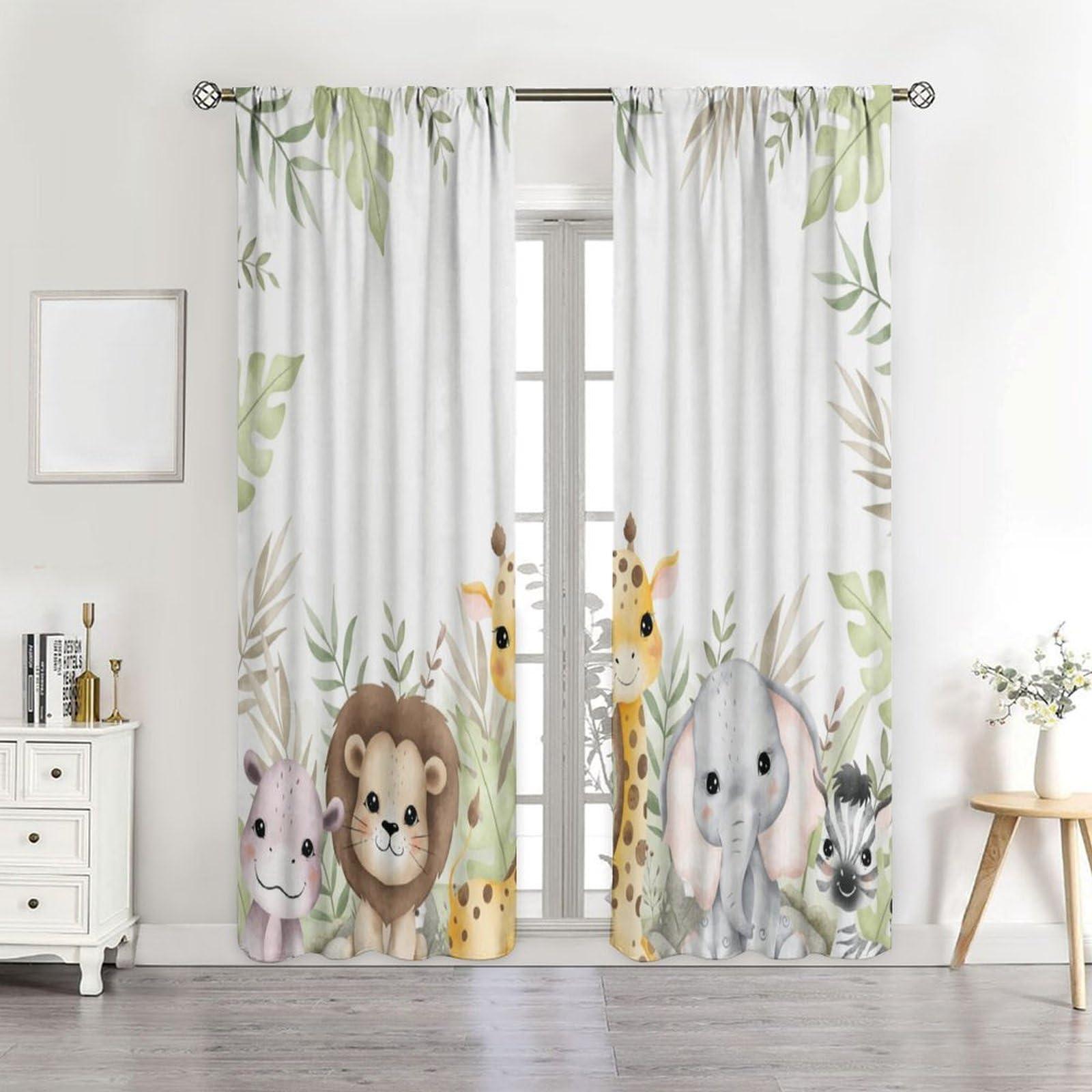 SGLyuliang SGLyuliang Nursery Curtains, Jungle Curtains, Safari Curtains for Nursery, Hippo Curtains Animal cub Curtains for Nursery Kids Room Classroom W72xL63 Inch