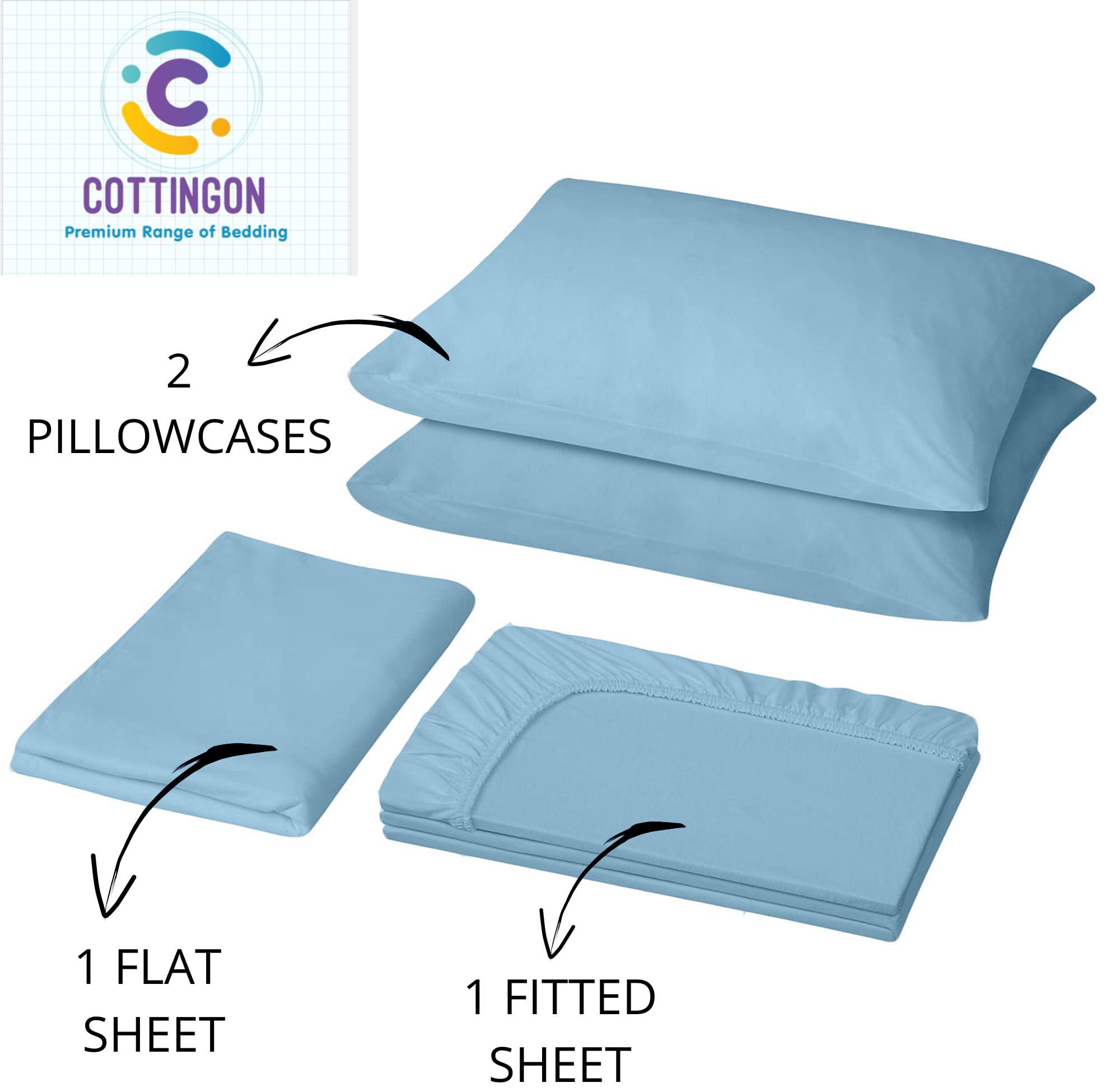 Cottingon Olympic Queen Sheets,100% Brushed Microfiber sheets, Olympic Queen Sheets Sets 66x80, 4 Pcs Olympic Queen Bedding, Extra Soft Olympic Queen Sheets to fit 16\" Deep Olympic Queen Mattress ( Light Blue)