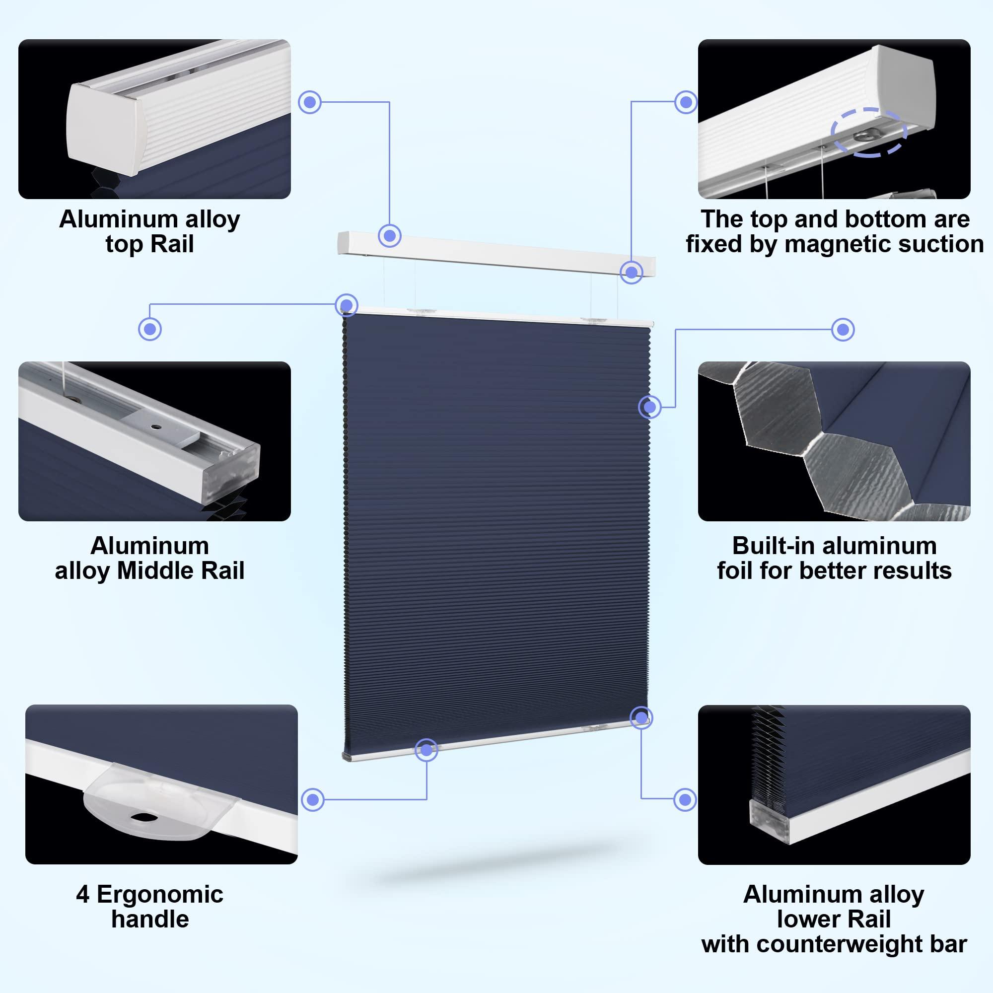 HOTSOON HOTSOON Top Down and Bottom Up Cellular Shades for Windows Blackout Cordless Honeycomb Blinds UV protection Easy Install Bathroom Bedroom Living Room,Dark Blue,33" W x 56" H