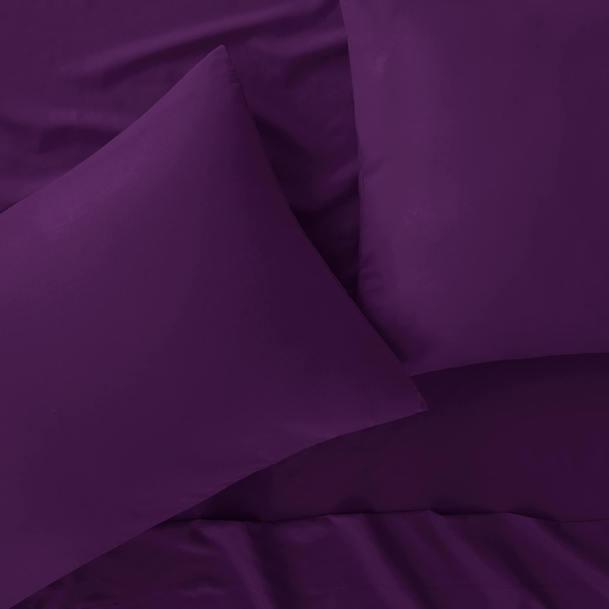 FlyCotton 800 Thread Count 4-Pcs Bed Sheets Set Purple 100% Cotton Bedlinen Set for Short Queen Size Bed Single Ply Long Staple Cotton Yarns Breathable Bedding Set, Fits Mattress Upto 18\'\' Deep Pockets