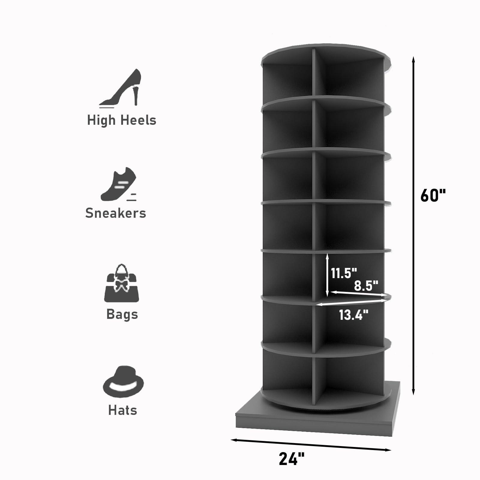 Rpuzonier Rotating Shoe Rack Tower, 7-Tier Spinning Shoe Rack, Free Standing 360 Revolving Shoe Organizer Rotating Vertical Shoe Rack Can Hold 28 Pairs of Shoes for Entryway Living Room Hallway