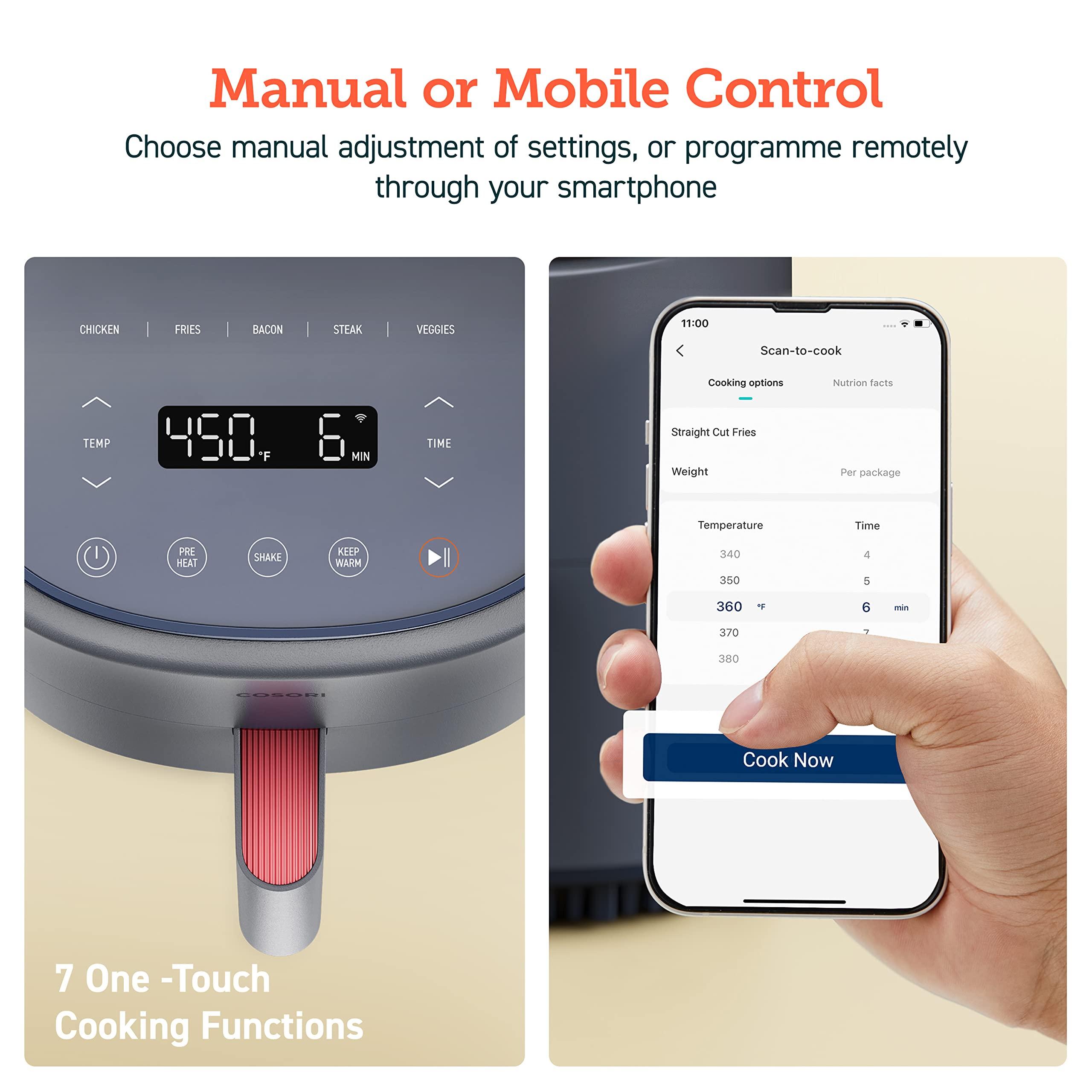 COSORI COSORI Air Fryer 4 Qt, 7 Cooking Functions Airfryer, 150+ Recipes on Free App, 97% less fat Freidora de Aire, Dishwasher-safe, Designed for 1-3 People, Lite 4.0-Quart, Smart, Truffle Gray