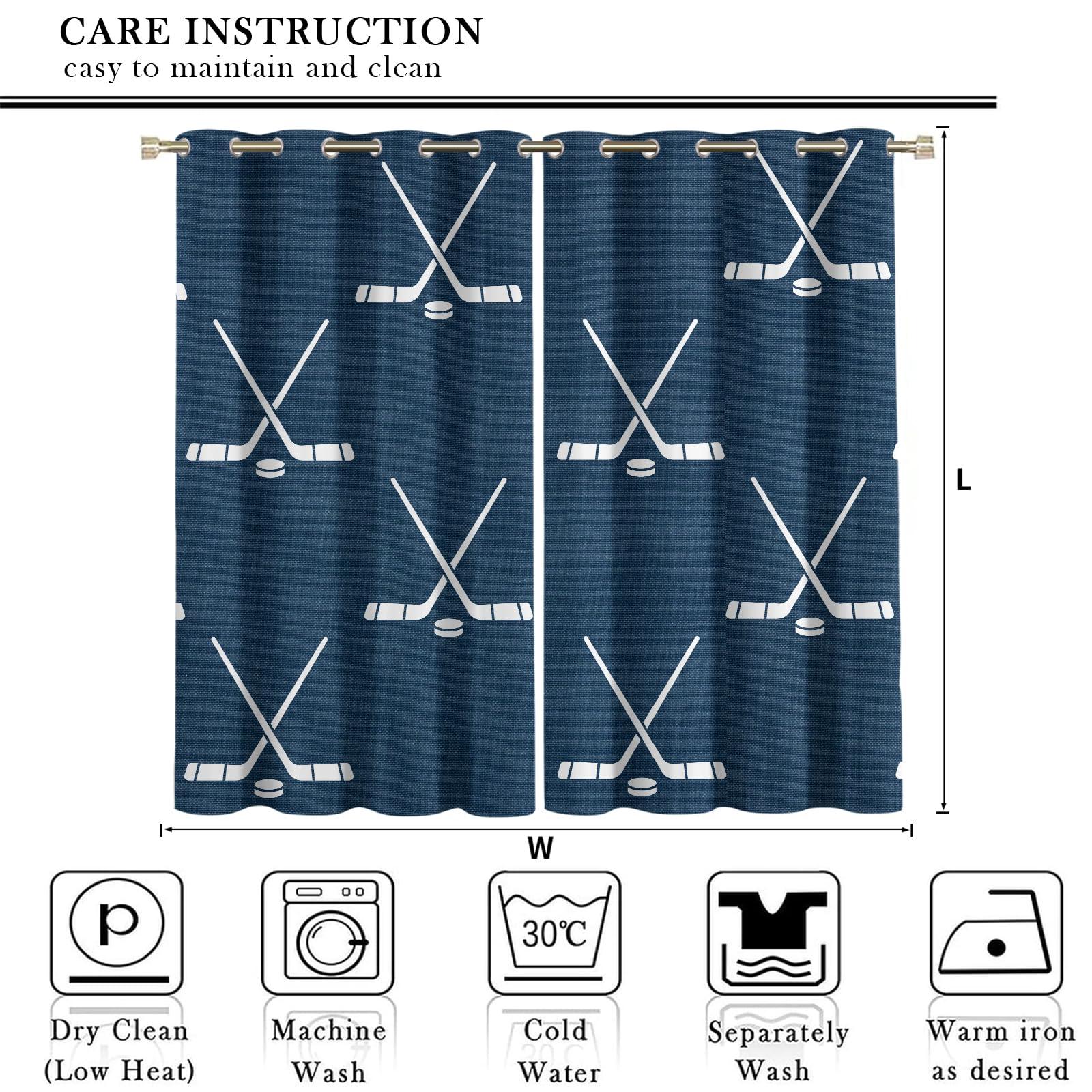 MLWC MLWC Ice Hockey Sports Decor Window Curtains, Cartoon Style Thermal Room Darkening Grommet Drapes, Polyester Soft Blackout Curtains for Bedroom Indoor Kitchen -72" W x 72" L