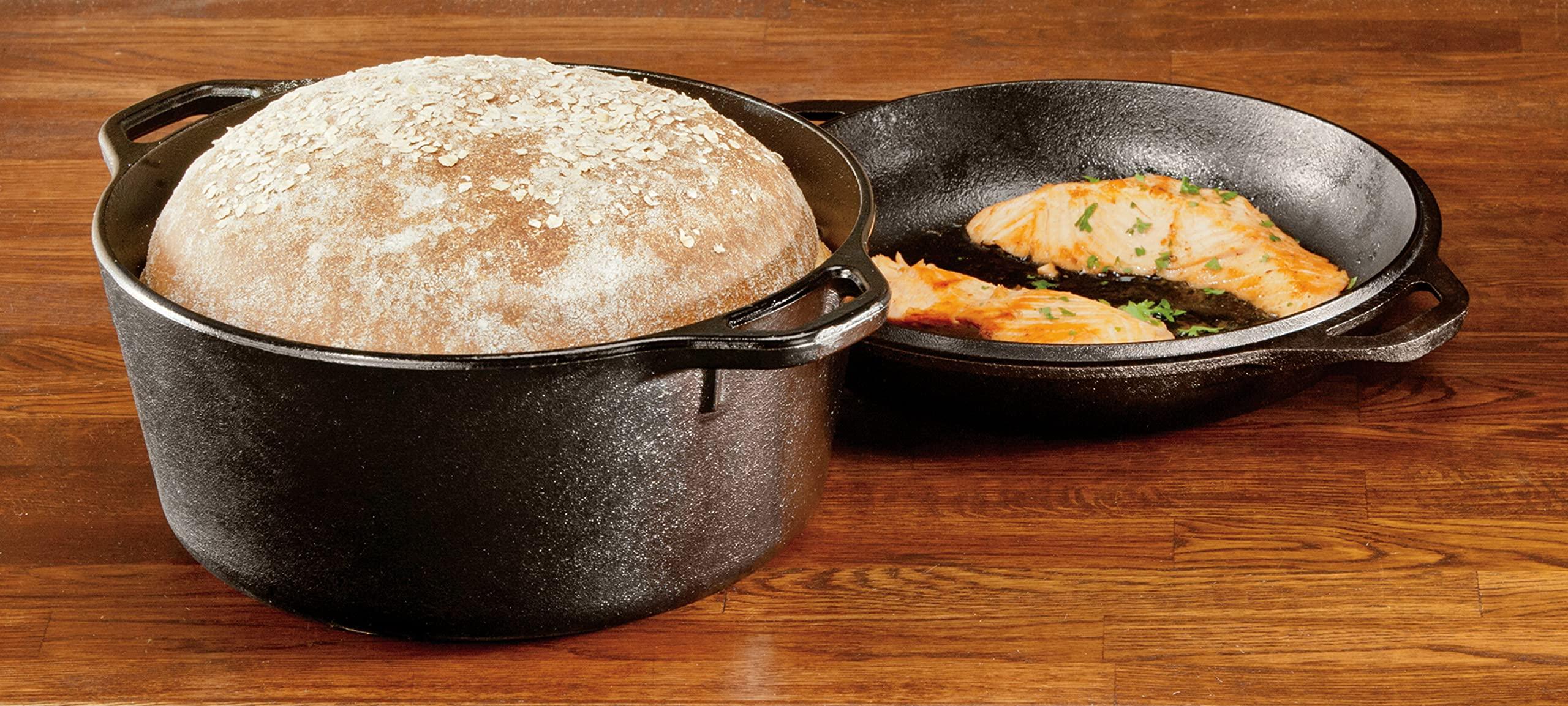 Lodge Lodge Pre-Seasoned Cast Iron Double Dutch Oven With Loop Handles, 5 qt