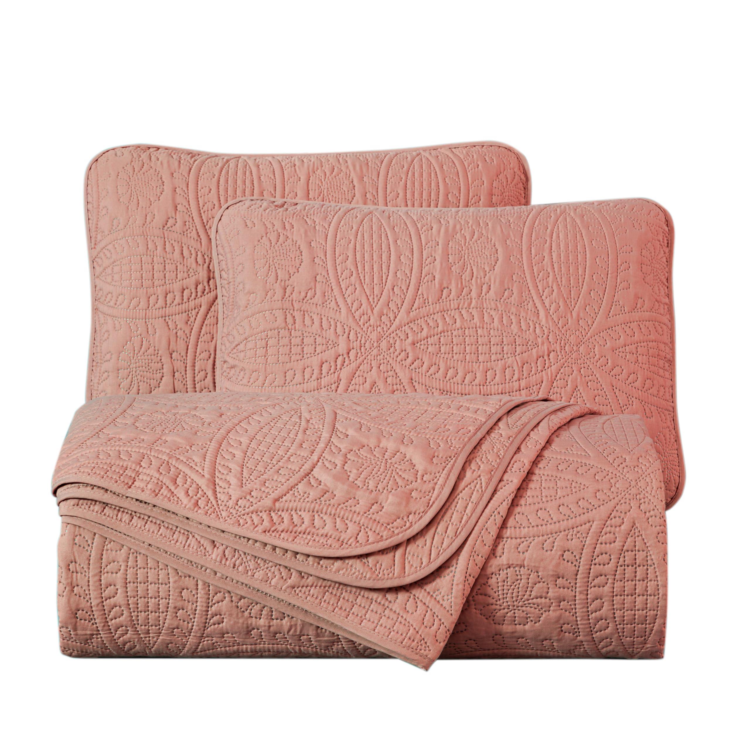 Chezmoi Collection Chezmoi Collection Austin 3-Piece Oversized Bedspread Coverlet Set (King, Salmon)