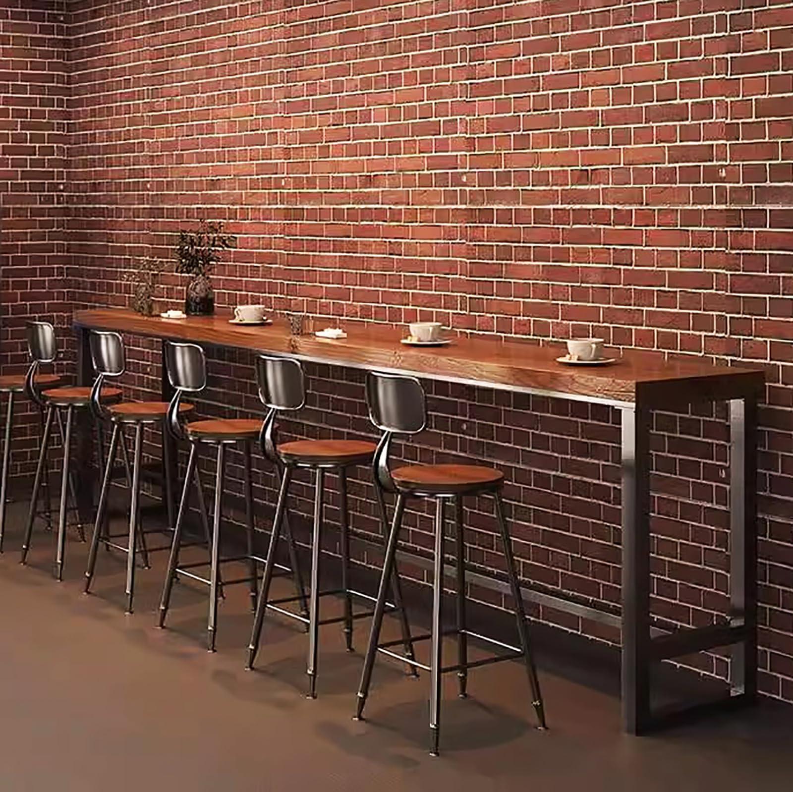 Hwijk Farmhouse Bar Table Pine Wood Rectangular Bar Height Table Industrial Tall Kitchen Dining Table Long Bar Table Counter Height Table for Coffee Shop Small Space,No Stool