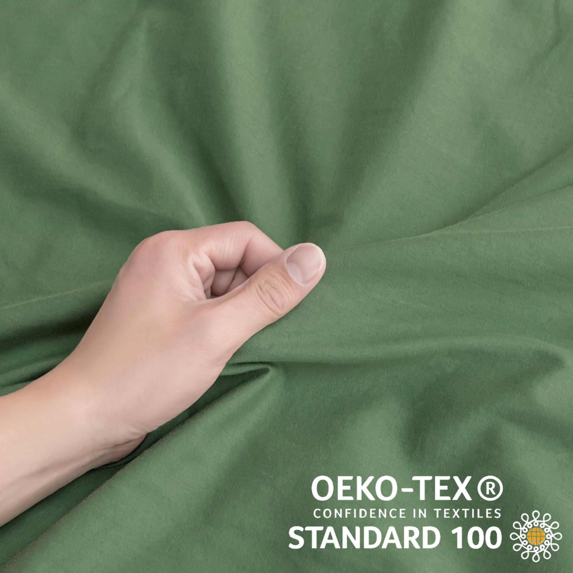 JELLYMONI JELLYMONI Cotton Duvet Cover Set - 100% Washed Cotton Linen Like Textured Comforter Cover, 3 Pieces Soft Bedding Set with Button Closure (Green, Super King 120\"x98\")