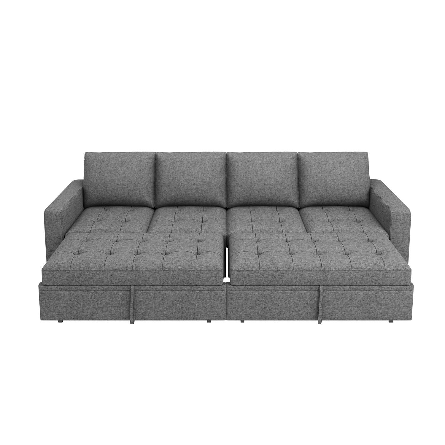 HONBAY HONBAY Modular Sectional Sleeper Sofa with Pull Out Bed, Linen Convertible Sectional Couches for Living Room,Grey