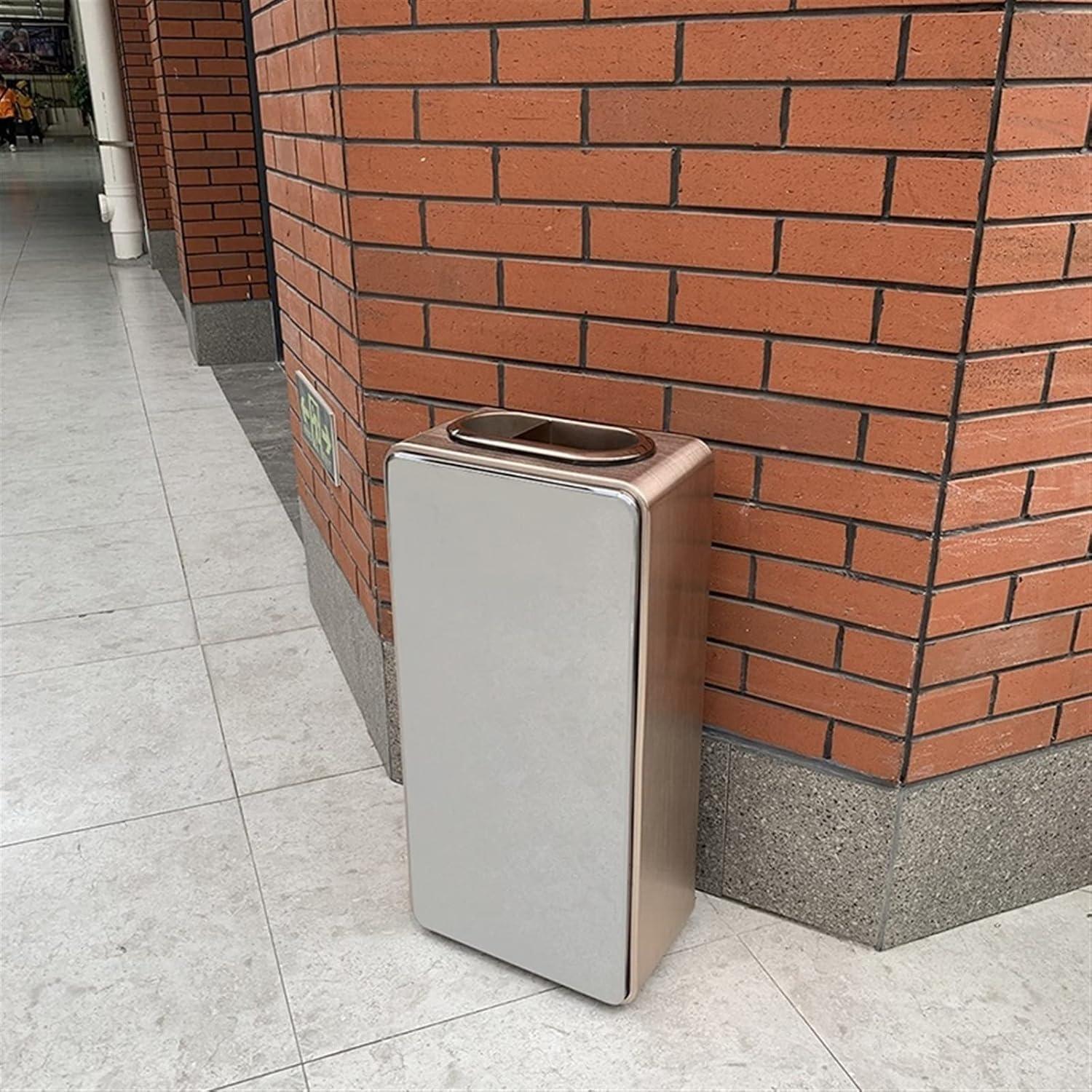 DUANZEYUQA DUANZEYUQA Outdoor Garbage Can Stainless Steel Trash Can with Lid, Commercial Open Top Garbage Can Modern Indoor Metal Waste Container Floor Standing Large Trash Can