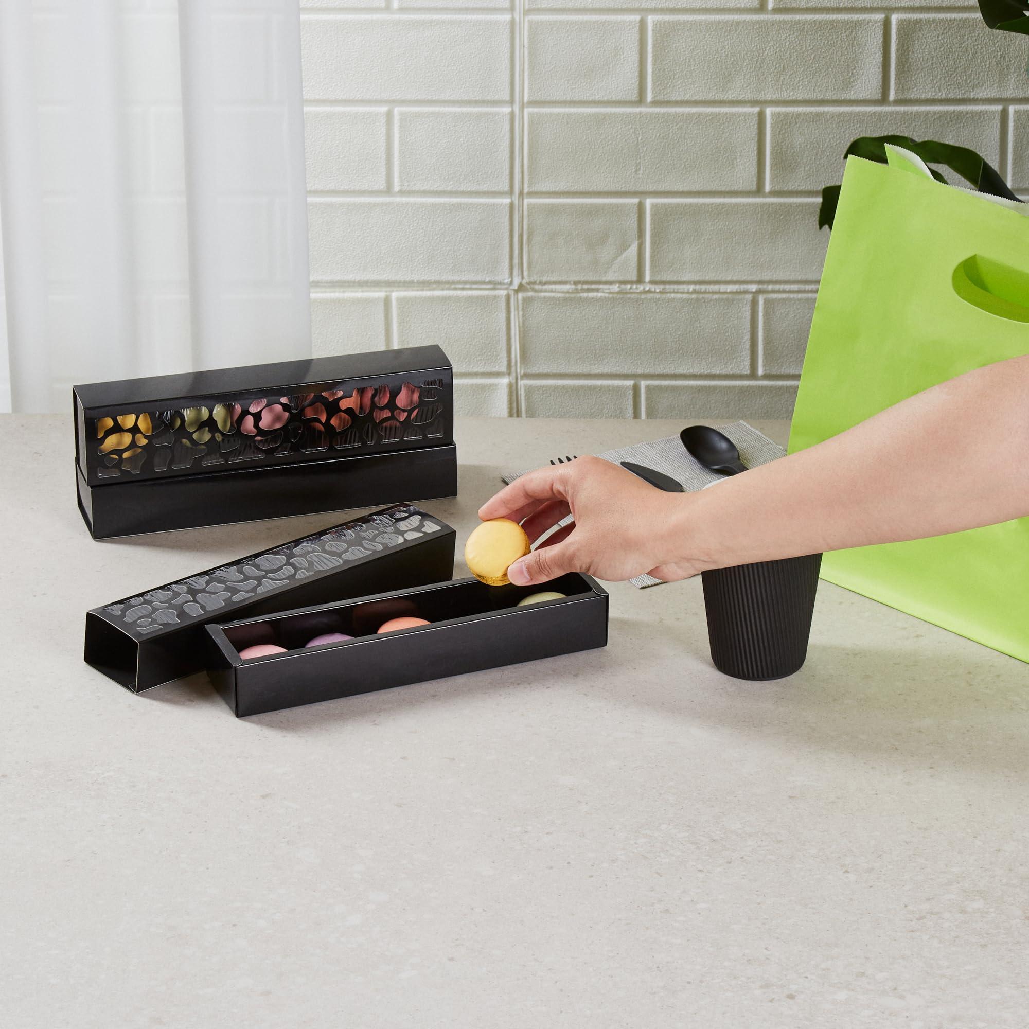 Restaurantware Restaurantware Valentino 12 Inch Macaron Boxes 100 Macaron Packaging - Holds 5 Macarons With Lids Black Paper Macaron Gift Boxes Separate Compartments For Gifts and Parties