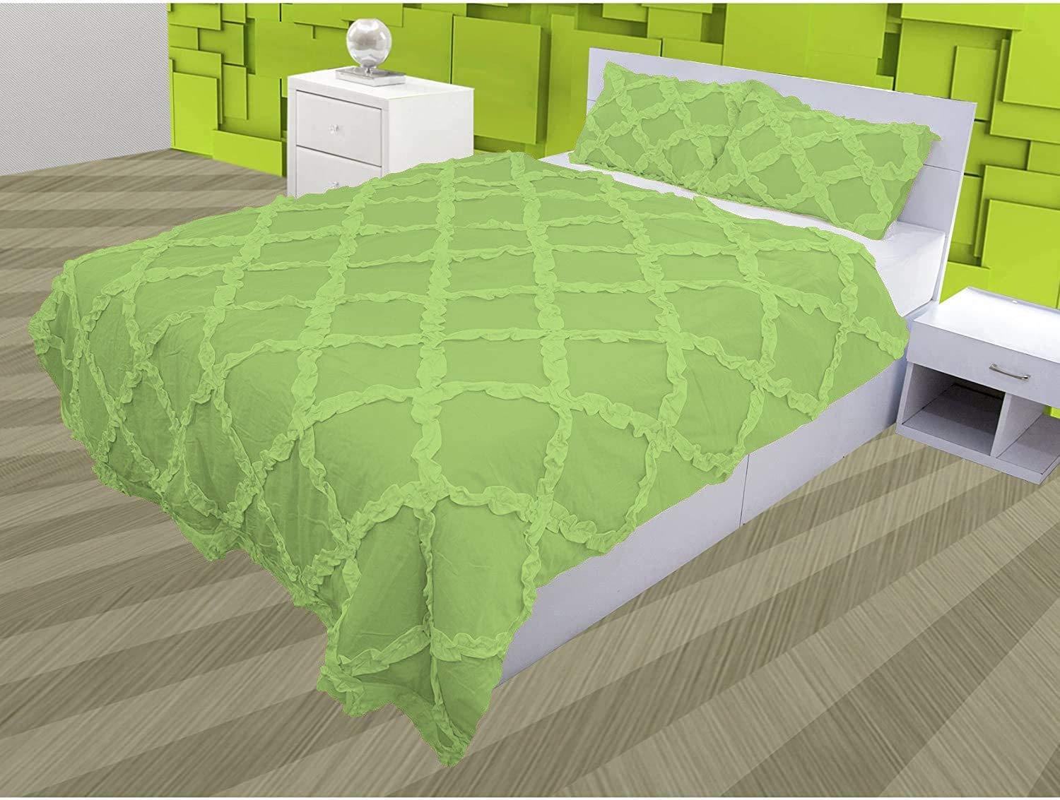 Luxury Linens Luxury Linens 5 Piece Cross Ribbon Ruffle Duvet Cover Set with Zipper & Corner Ties 800 Thread Count 100% Egyptian Cotton Premium Hotel Class Decorative Bedding(Super King, Sage)