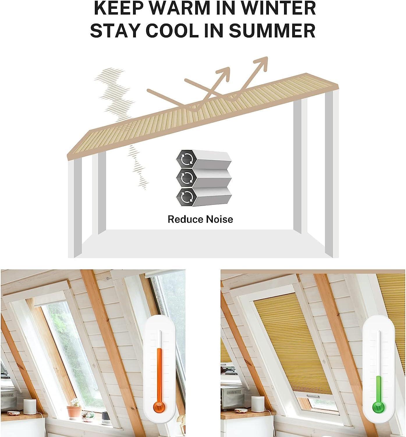 Keego Keego Cordless Skylight Shades Single Cell Honeycomb Window Blinds for Windows Privacy Thermal Insulation UV Protection Shade Free Stop Custom Size Blind, Blackout, Light Camel, 27w x 56h