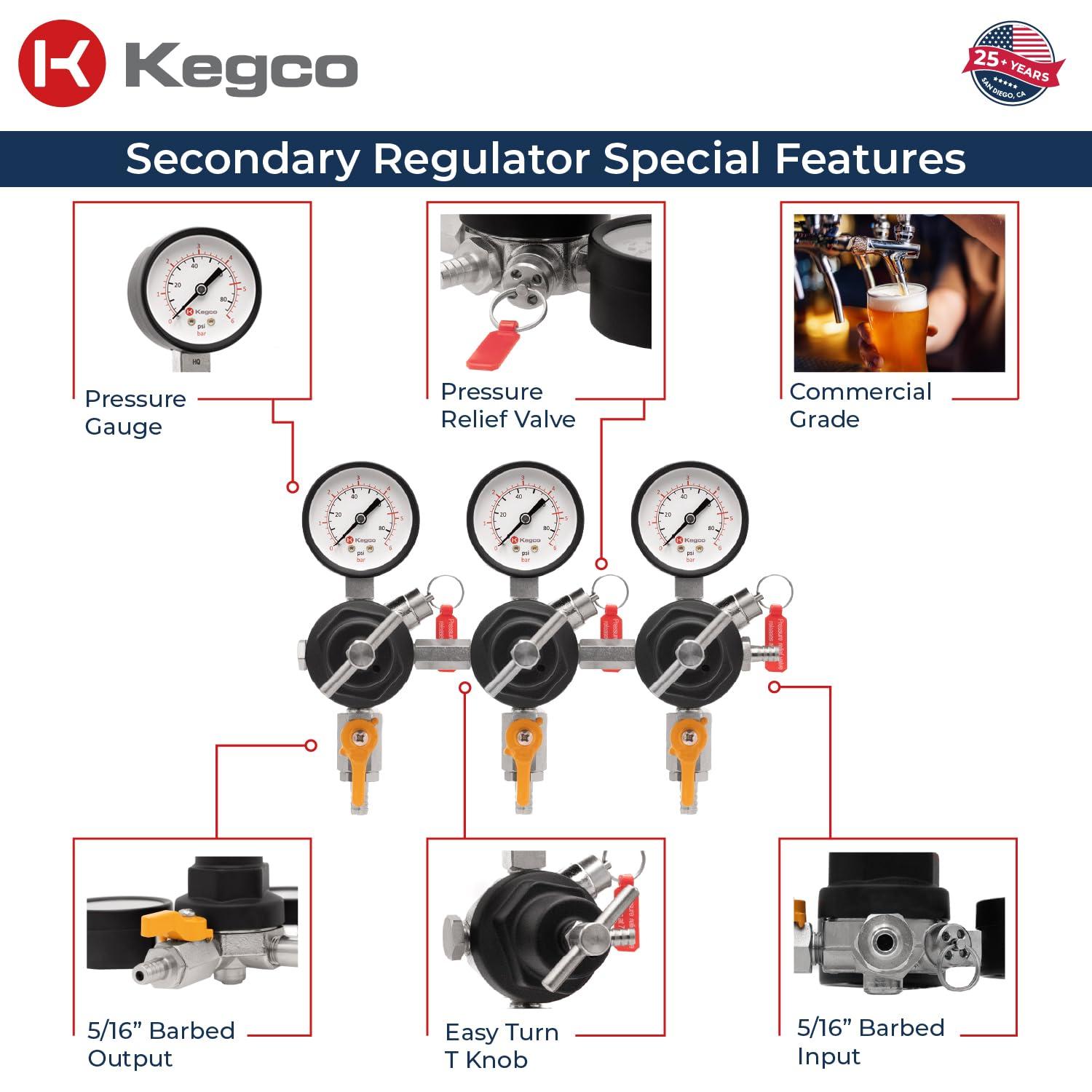 Kegco Kegco Secondary Regulator, Triple Gauge, Chrome