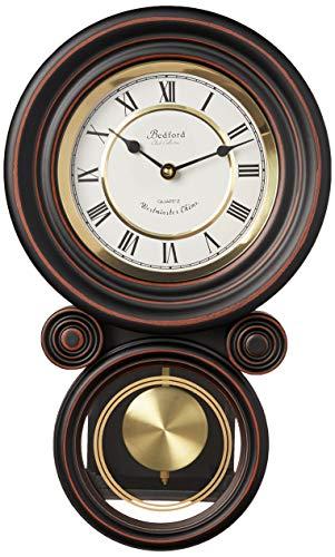Bedford Clock Collection Bedford Clock Collection Contemporary Round Wall Clock with Pendulum