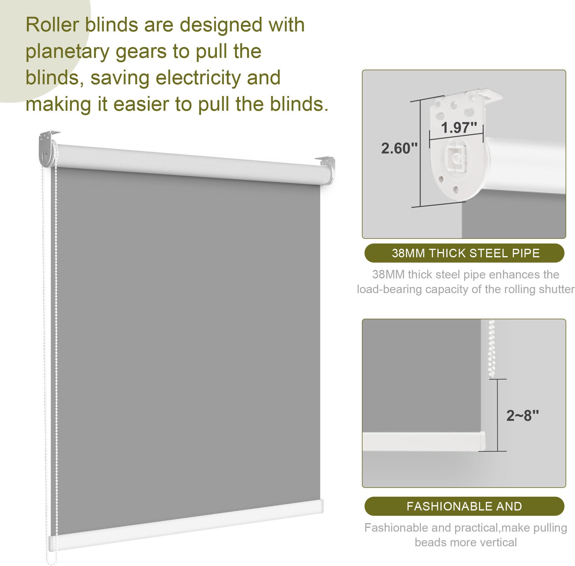 Doing-X Doing-X Blackout Roller Shade Room Darkening Shades Window Blind with Thermal Insulated, UV Protection Fabric Easy to Install 100% Blackout Roller Blind for Office and Home,Gray,45" W x 64" H