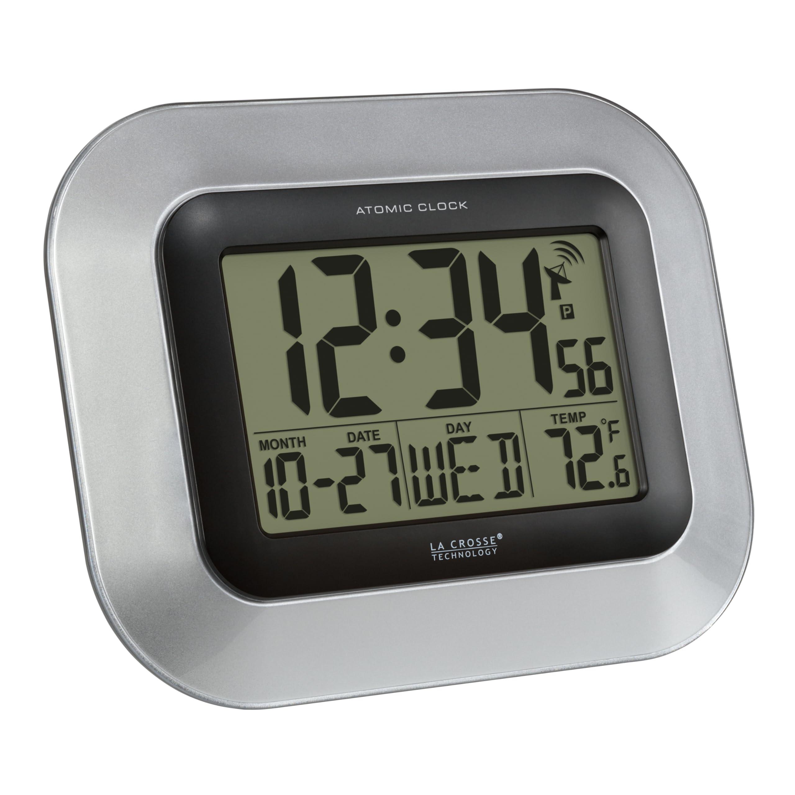 La Crosse Technology La Crosse Technology WT-8005U-S Atomic Digital Wall Clock with Indoor Temperature, Silver