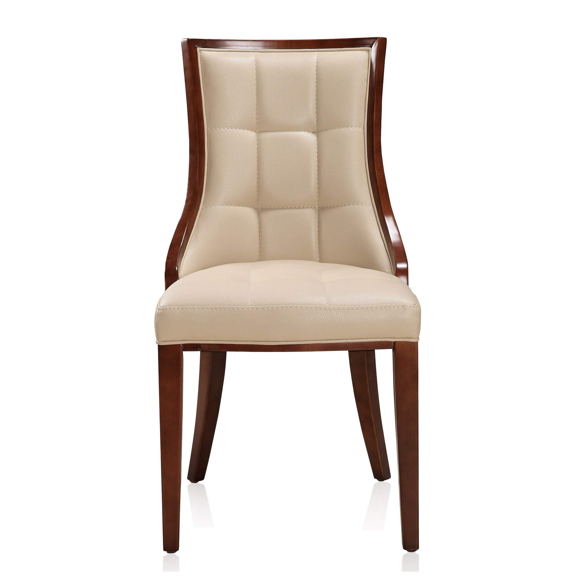 Manhattan Comfort Manhattan Comfort Fifth Avenue Faux Leather Dining Chairs, Parsons Accent Furniture with Padded Wingback Seat, Fine Rectangular Stitching and Solid Beech Wood Frame, Set of 2, Cream