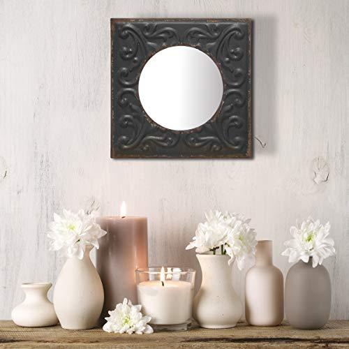 Stonebriar Stonebriar Round Mirror with Distressed Square Metal Tin Frame ; Industrial Wall Decor ; Distressed Finish ; With Attached Wall Hanger