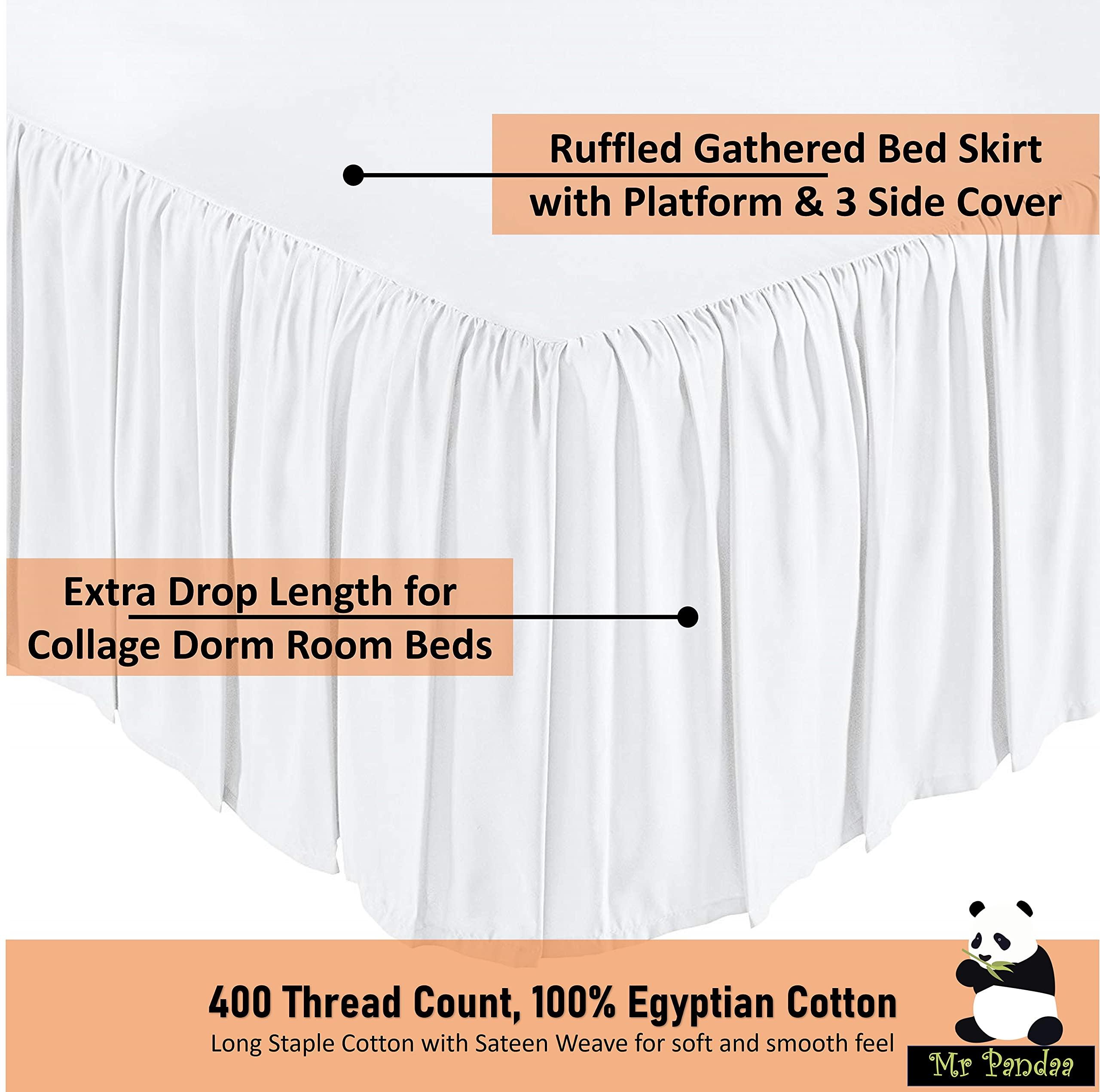 Mr Pandaa Dust Ruffled Bed Skirt College Dorm Extra Long Extended Dorm Room Bed Skirt |100% Egyptian Cotton, 400-Thread Count| 46-Inch Drop| Extra Long Dorm Room Bed Skirt - [Royal Blue, Twin XL/46 Drop]