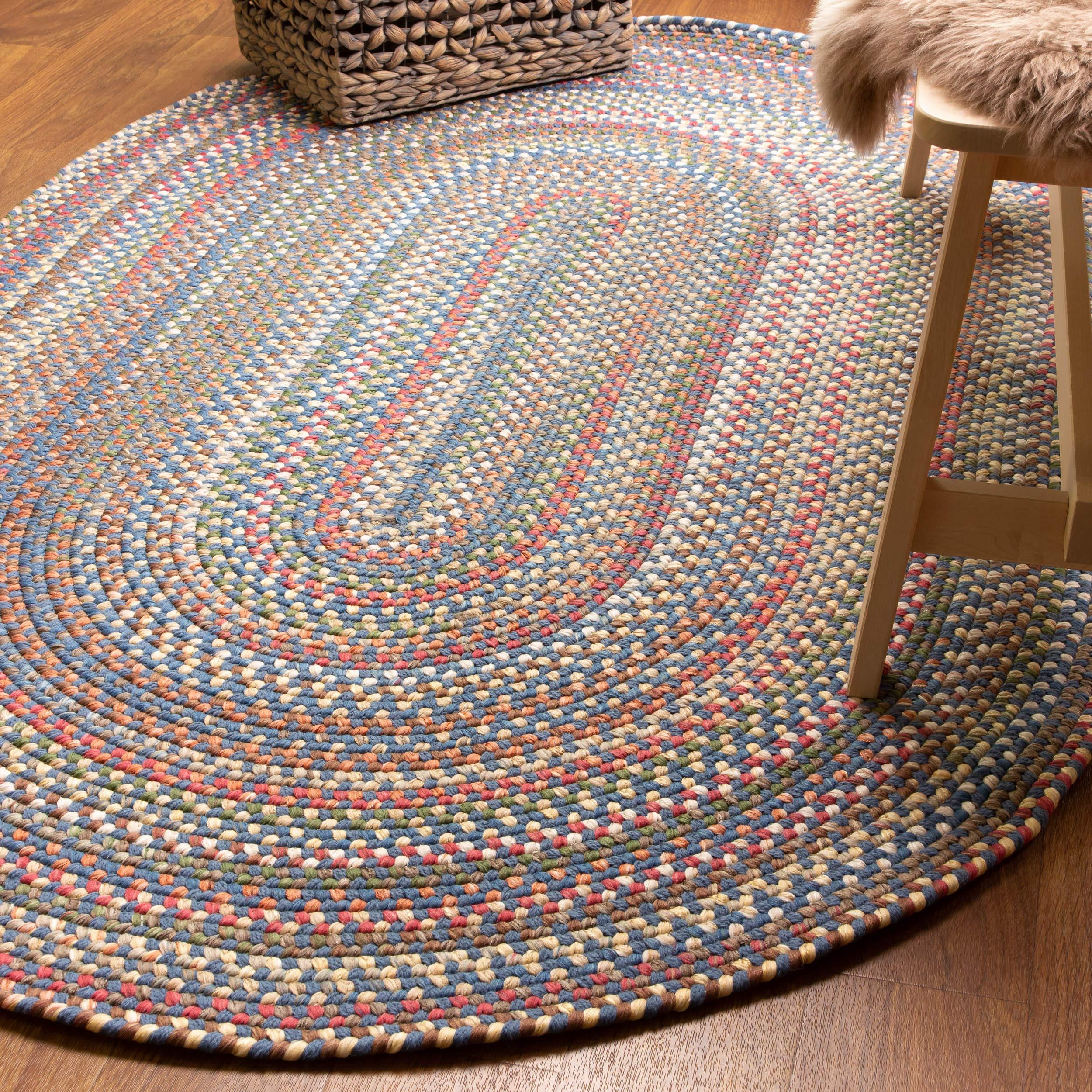 Super Area Rugs Super Area Rugs Roxbury American Made Braided Rug for Indoor Outdoor Spaces, Blue/Natural Multi, 3' X 5' Oval