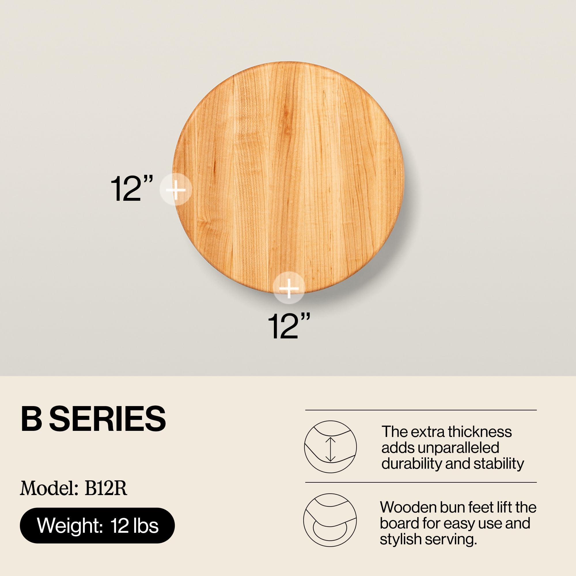 John Boos John Boos Boos Block B Series Round Wood Cutting Board with Feet, 1.5-Inch Thickness, 12\" x 12\" x 1 1/2\", Maple