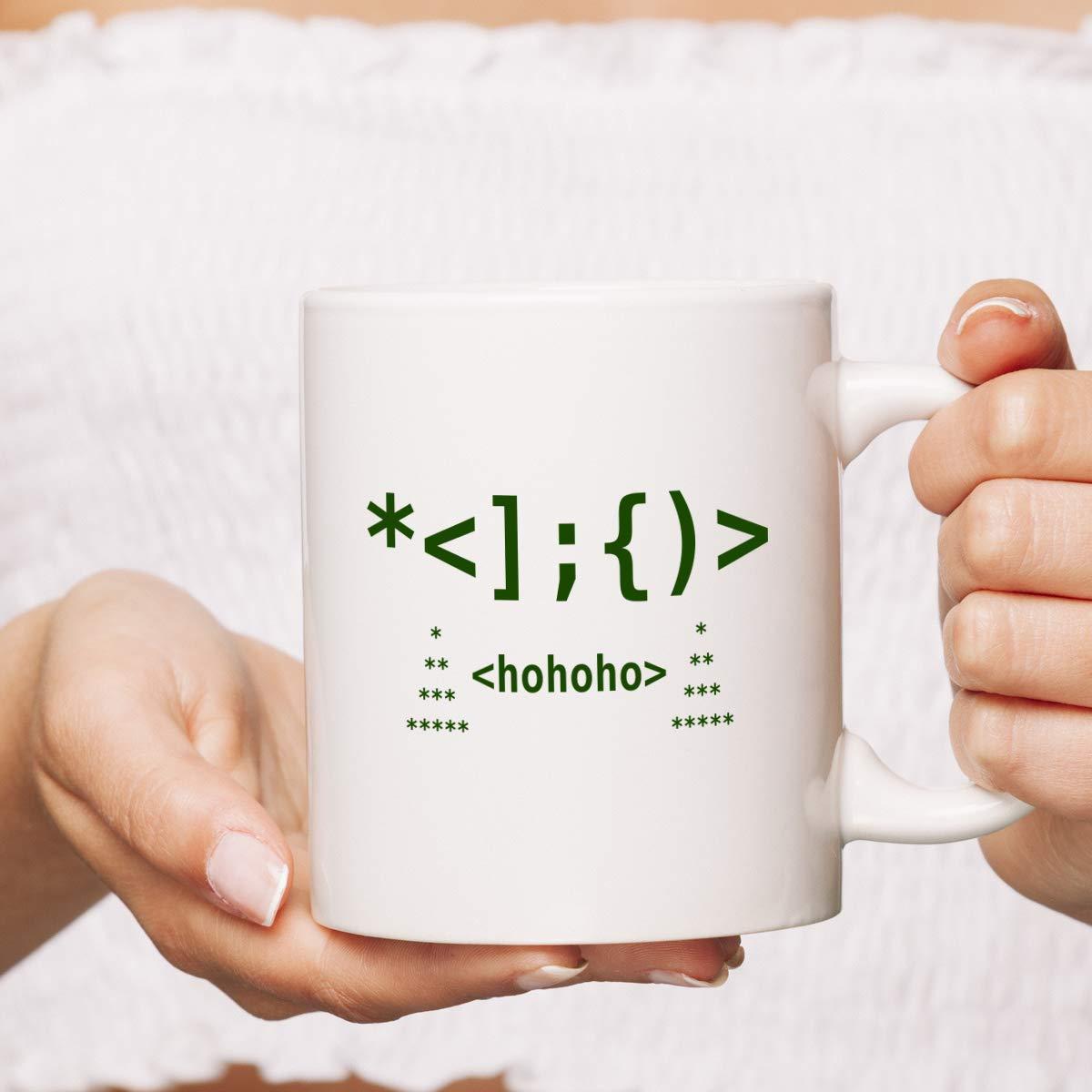 BeeTeeStore Programming Mug Santa Emoticon Xmas Cup - 15 oz White Coffee, Tea Mug Programmer Christmas Cup