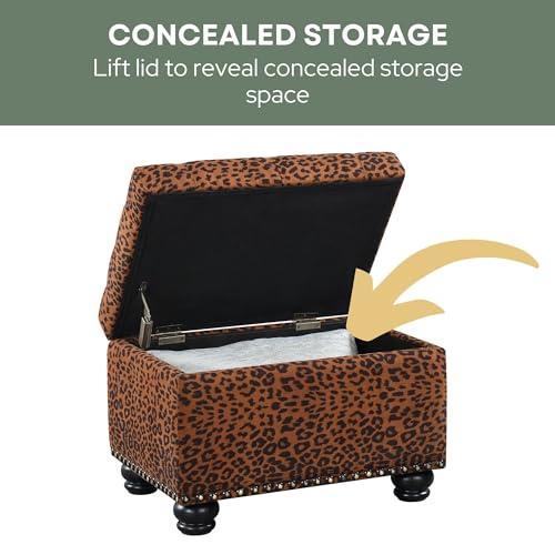 Convenience Concepts Convenience Concepts Designs4Comfort 5th Avenue Upholstered Storage Ottoman 24\" - Contemporary Foot Stool and Seat with Hinged Lid for Living Room, Dining Room, Office, Den, Forest Leopard Print Fabric