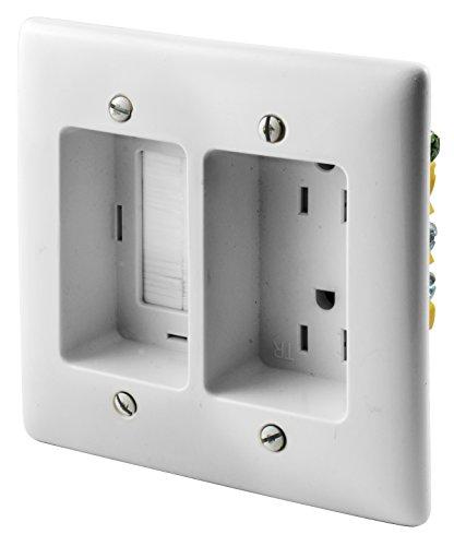 Bryant Electric Bryant Electric RR1512W 2-Gang Recessed TV Connection Outlet Plate with 15 Amp 125V Tamper-Resistant Duplex Receptacle with One Pass-Thru Opening, White