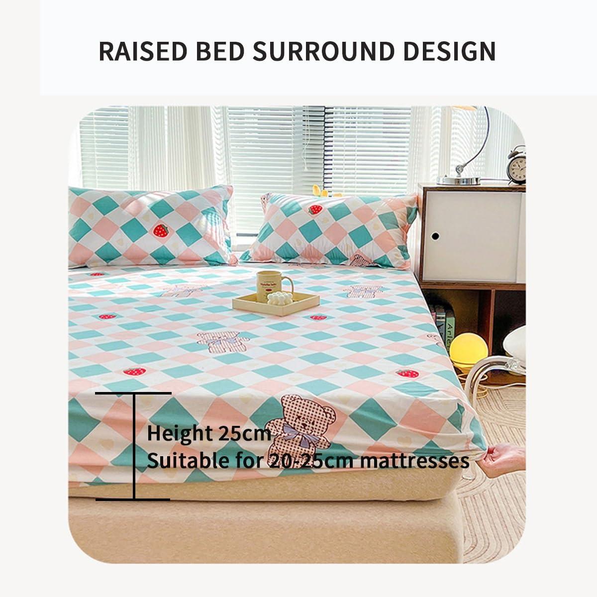 OBONG OBONG 100% Cotton Fitted Sheet Queen Size Cooling Weave Lightweight Bedcover Snug-Fit Crisp Deep Pocket Bedspreads (Color : F, Size : California King)