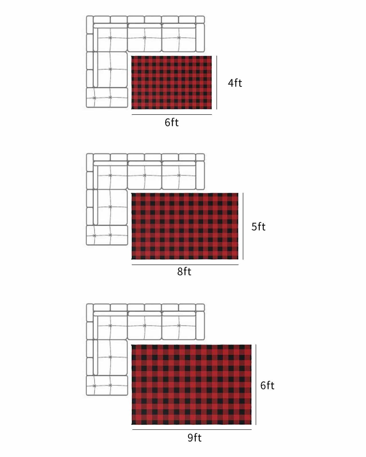 Vandarllin Outdoor Patio Rugs Red Black Plaid Outdoor Area Rug Buffalo Check Geometric Checker Pattern Non-Slip Backyard/Camping RV Rug/Deck/Porch Rug Front Door Floor Mat Carpet,6x9ft,