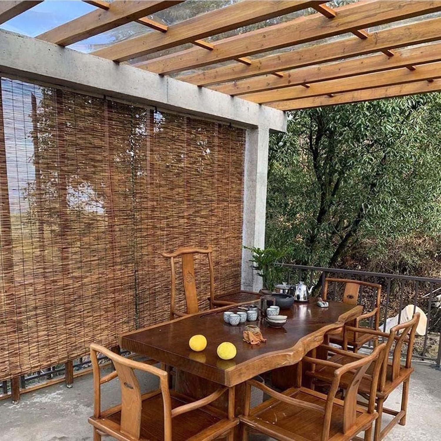 HomeLoft Basics HomeLoft Basics Natural Bamboo Roll Up Patio Blinds for Indoor Outdoor, Light Filtering Bamboo Window Shades Privacy Drape Cordless Natural Blackout Roller Blinds with Lift(Size:54x84 inch (WxL))