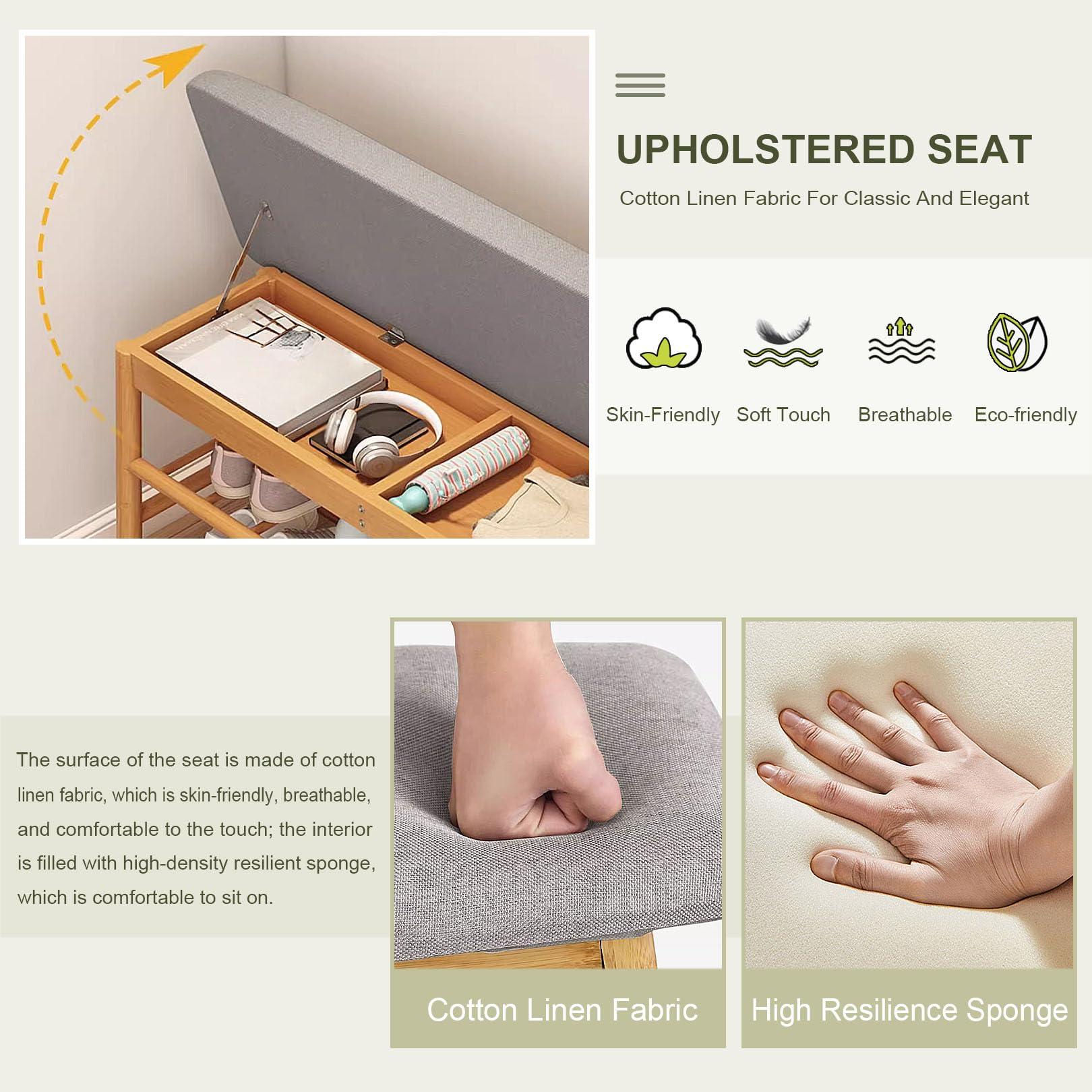 HomeLoft Basics HomeLoft Basics Wooden Shoe Bench Rack with Flip Top Storage, Entryway Storage Oiganizer Shelf with Padded Seat for Mudroom Bathroom, 90cm/35.4""