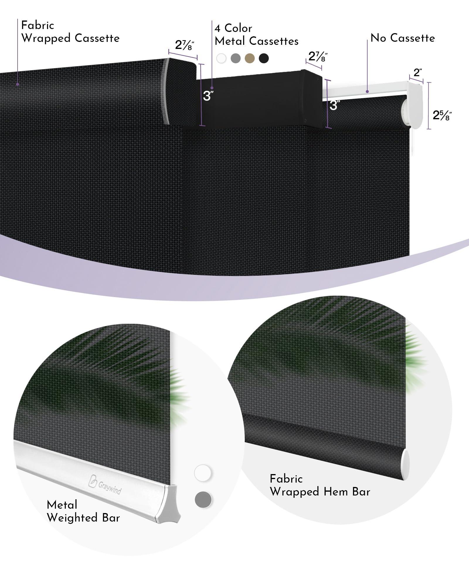 Graywind Graywind Motorized Solar Shades Compatible with Alexa Google Hardwired WiFi Smart Light Filtering Blind Remote Control Automated Blinds Electric Window Shade, Custom Size (5% Openness Black)