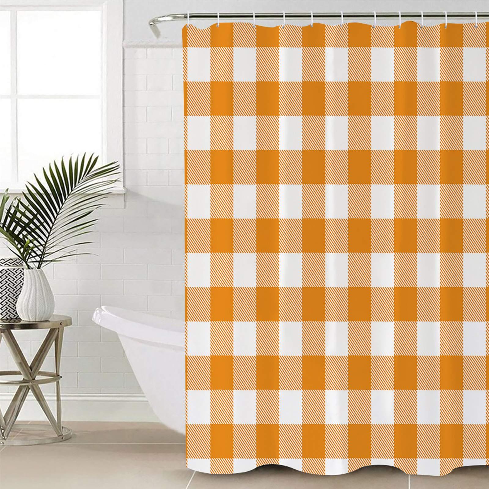 TocaHome Decorative Shower Curtain Buffalo Check Plaid Polyester Fabric Waterproof Bath Shower Curtains Orange and White Buffalo Plaid Farmhouse Machine Washable Curtain 60x72 Inch for Home Hotel